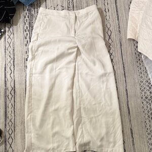 H&M Cream Wide-Leg Trousers with High Waist